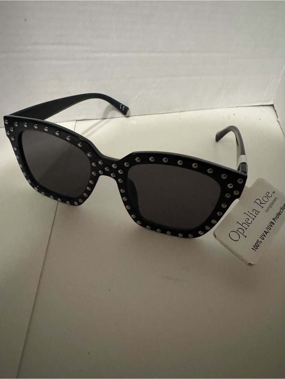 Ophelia Rae Black Stud-Trim Oversized Women's Sunglasses